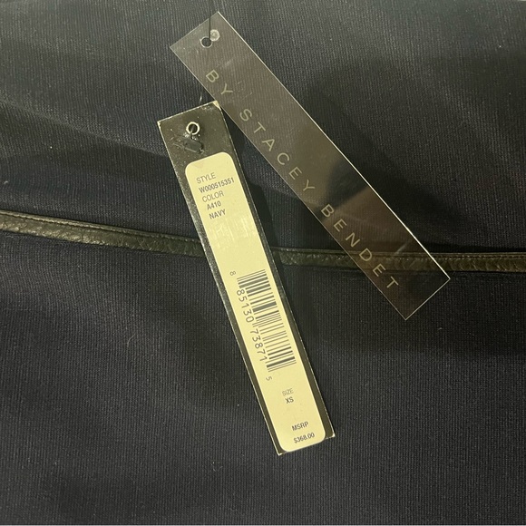 NWT alice & olivia Constance navy Leather Piping Knit  Dress - Picture 8 of 10